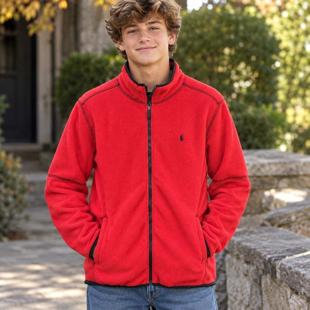 Vtg Polo Ralph Lauren Fleece Jacket Youth XL 18-20 Red men's Small Full Zip Pony